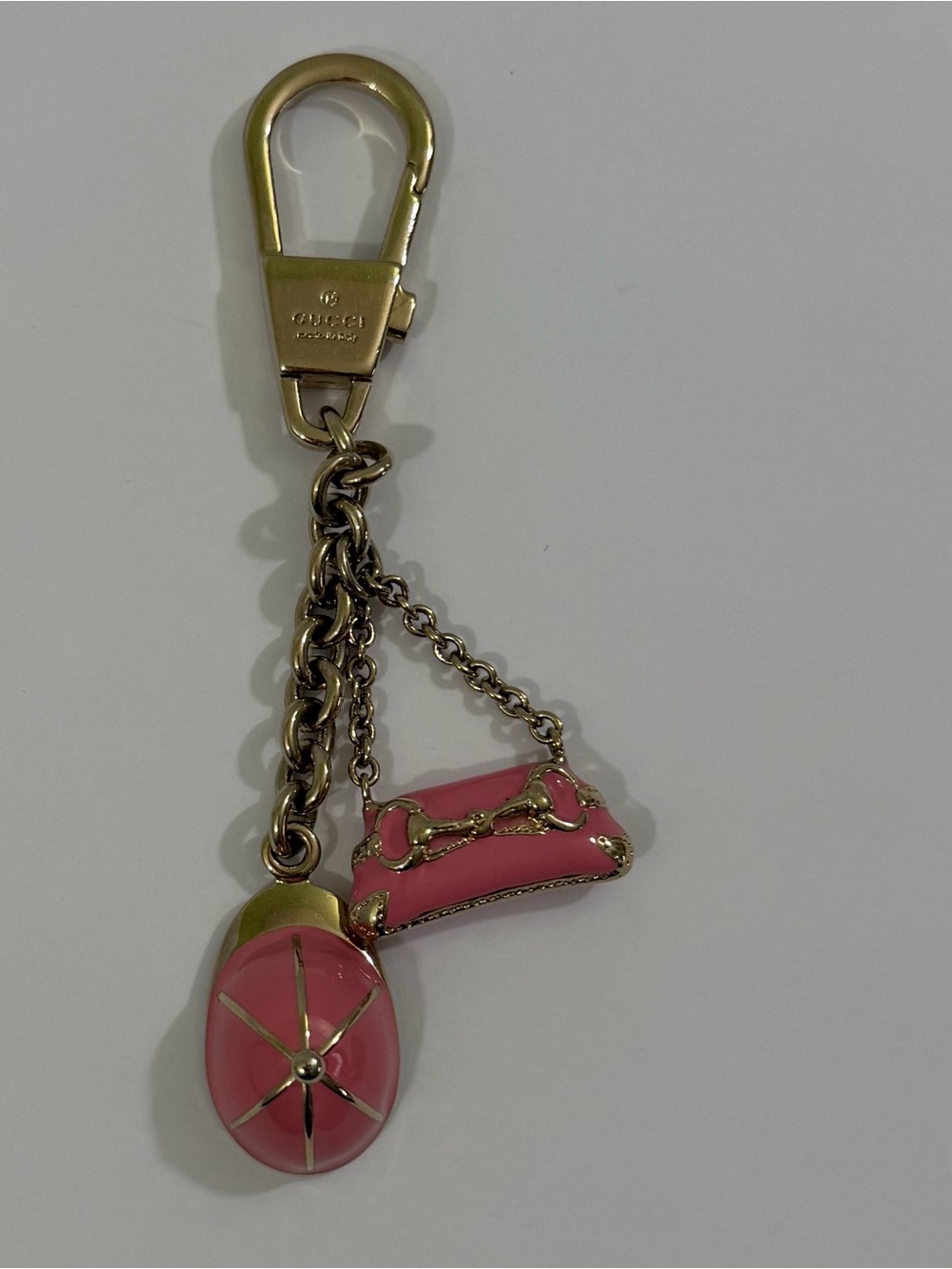 Gucci Equestrian Pink Gold Bag Charm Keychain